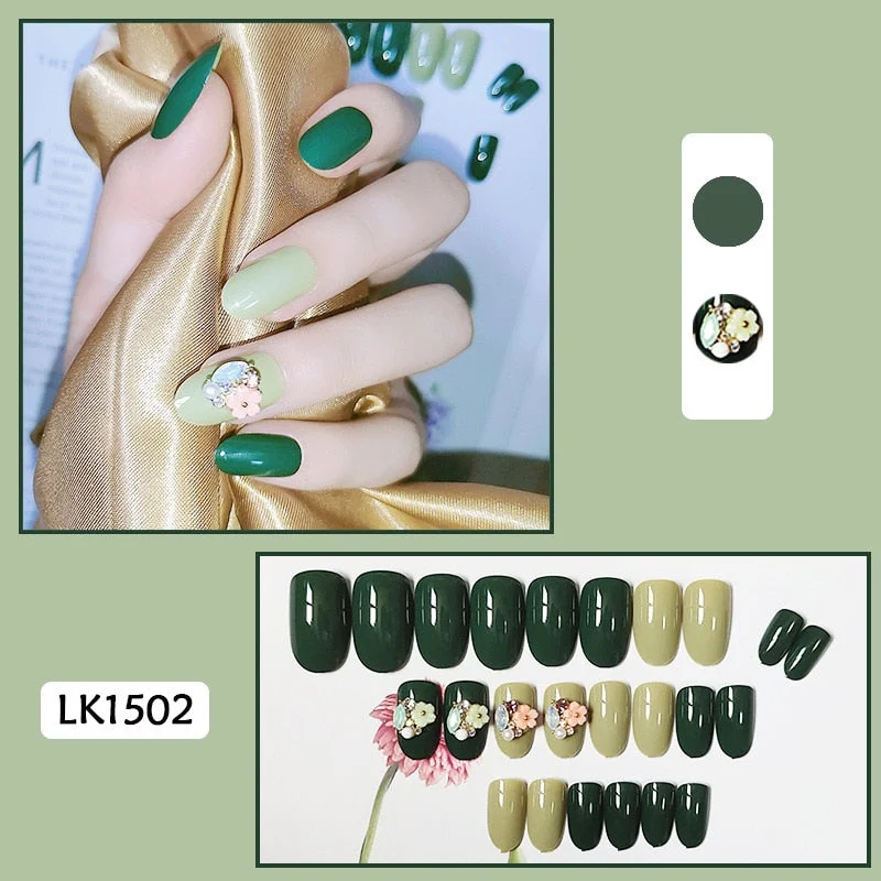 24pcs Butterfly Print Nails Patch Glue Type Long Paragraph Fashion Manicure Patch False Nails Save Time Nail Patch New SANA889-Nail Inspo