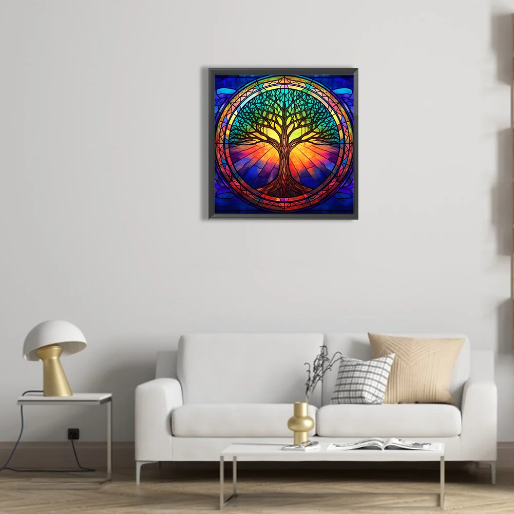 Diamond Painting - Full Round Drill - Stained Glass Tree(Canvas|30*30cm)