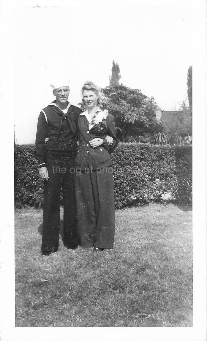 1940's WOMAN AND HER SAILOR Found Photo Poster painting bw Original Portrait VINTAGE 09 9 U