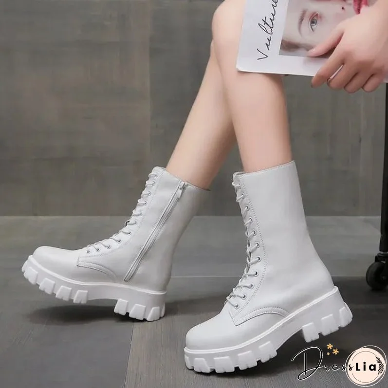 New Thicken Winter Knight Boots Women Knee High Long Square Heel Boots Retro Thick Motorcycle Boots Black White Botas Mujer