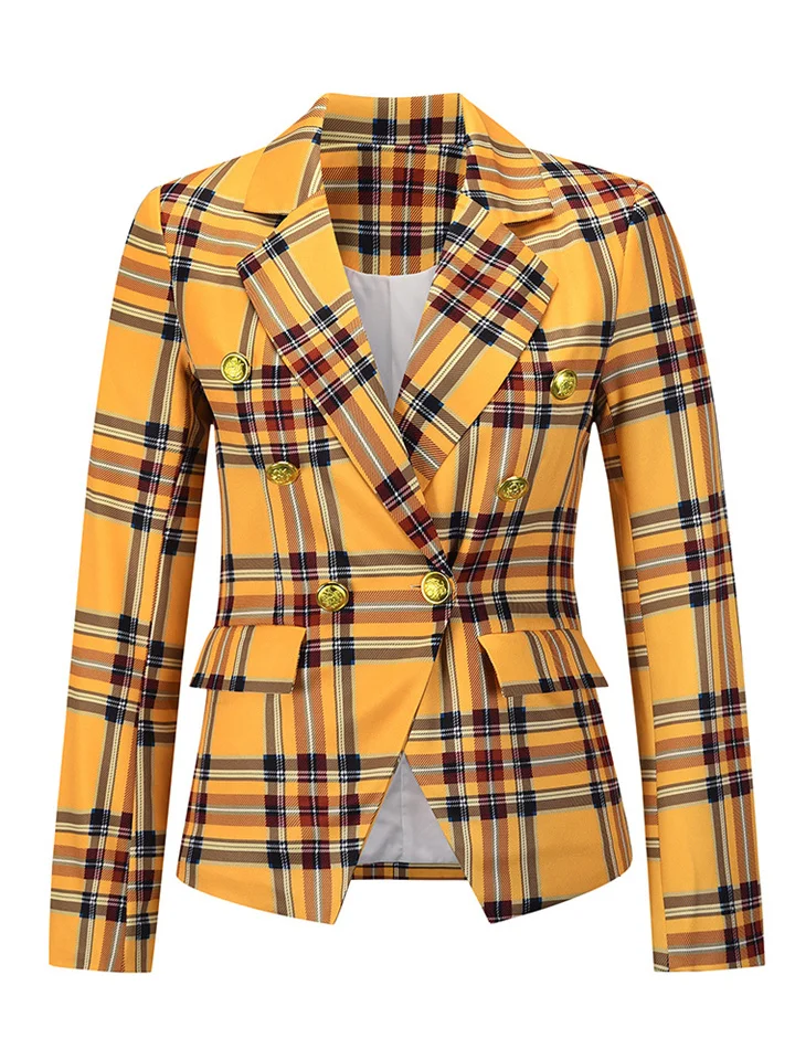 Women's Checkered Casual Small Suit Jacket Temperament Commuting Elegant Slim Short Section Professional Women's Suit-Cosfine