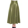 High Waist Matte PU Leather Long A-line Skirt Women's Eleagnt Solid Umbrella Skirt Plus Size Pleated Swing Skirts Streetwear 7XL
