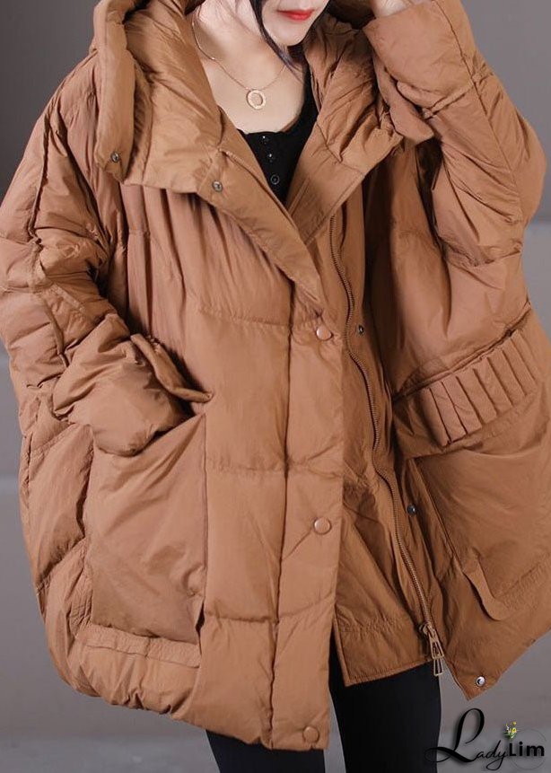 Caramel Warm Duck Down Puffer Jacket Hooded Oversized Winter