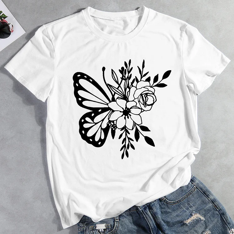 ANB - Flowers And Colorful Butterfly Insect T-shirt Tee -04297