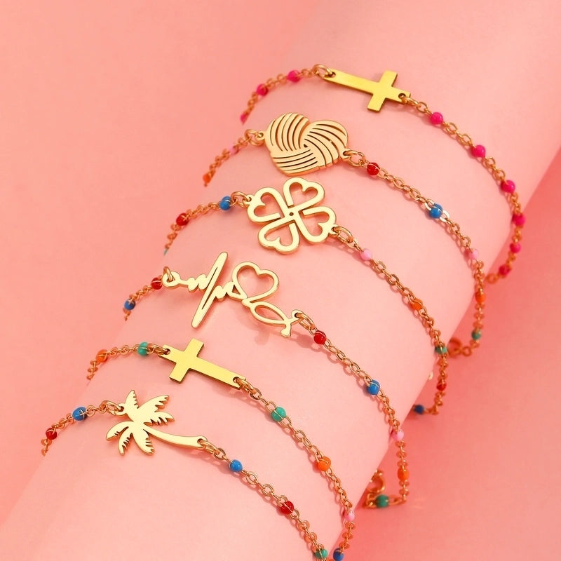 Casual Minimalist Streetwear Cross Heart Shape 304 Stainless Steel Bracelets In Bulk