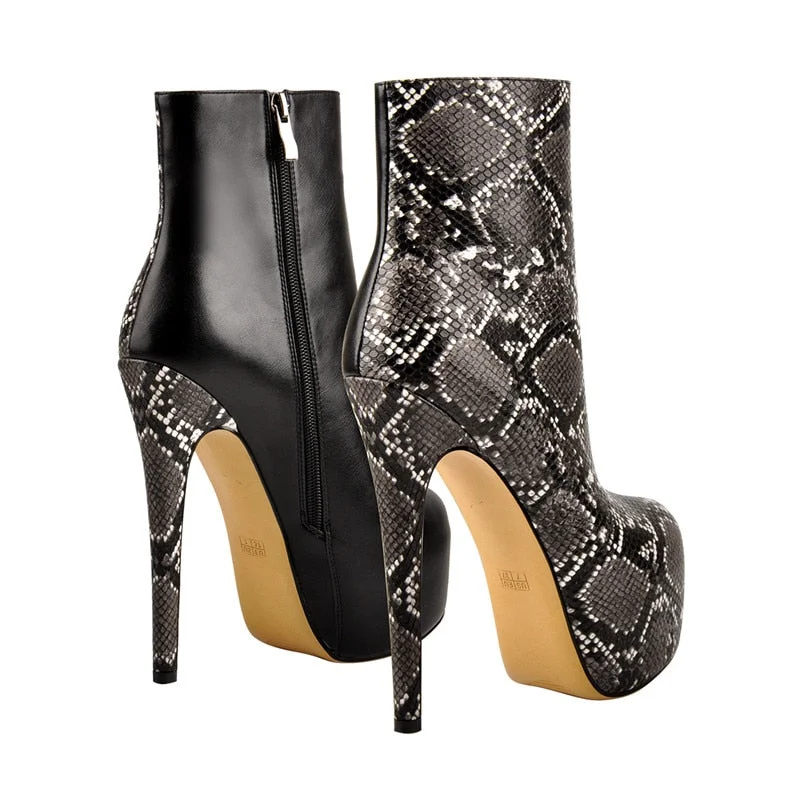 Onlymaker Women's Rounded Toe 16CM High Heel Black Color Side Zipper Slim Fashion Matte Ankle Booties Plus Size US5~US15