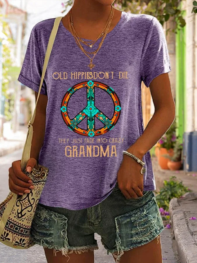 Old Hippie Don't Die Printed T-Shirt socialshop