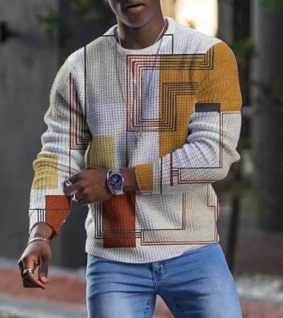Men's Geometric Pattern Casual Knitted Long-sleeved Tops