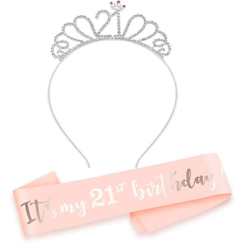Hot Sale Champagne Birthday Shoulder Strap Crown Set 16 18 21 30 40 50 60 70 80 Headband