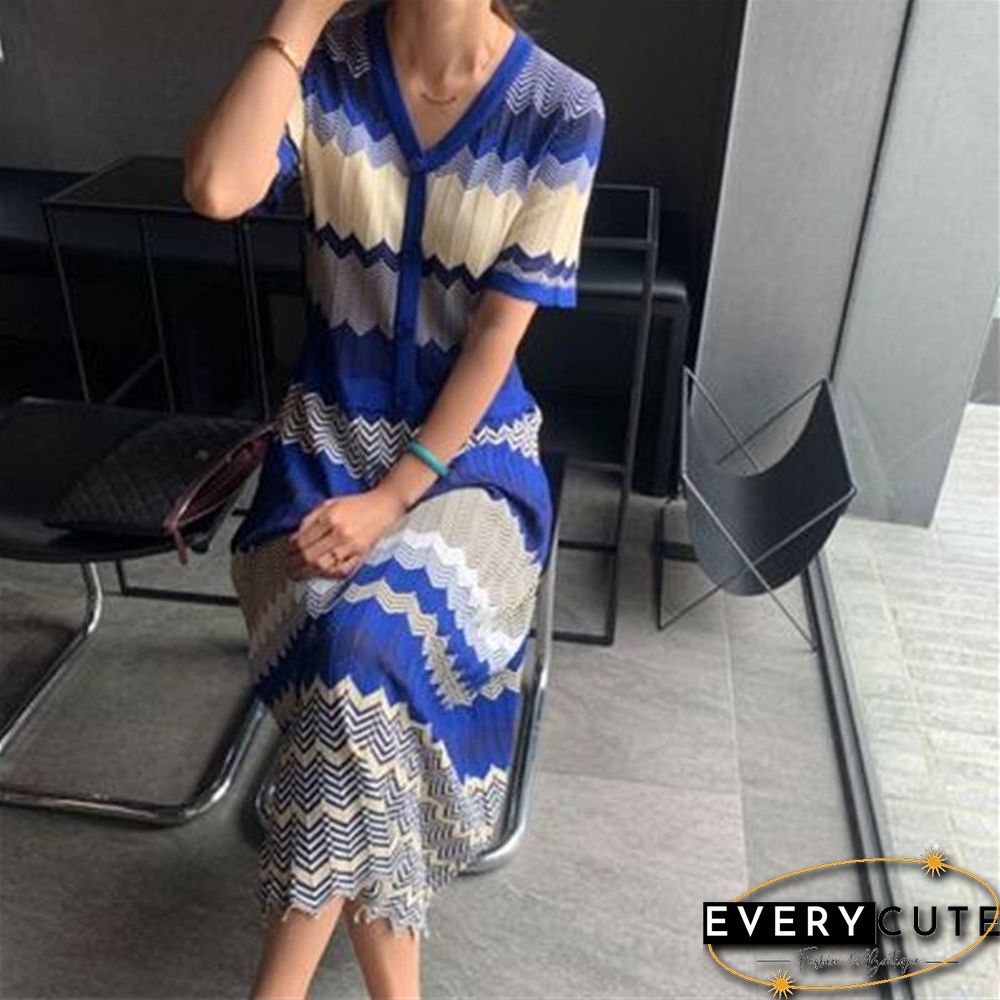 Ins Korean Style Ol Temperament Patchwork Summer Maxi Dress For Ladies Short Sleeve Vintage Chic Female Sundresses