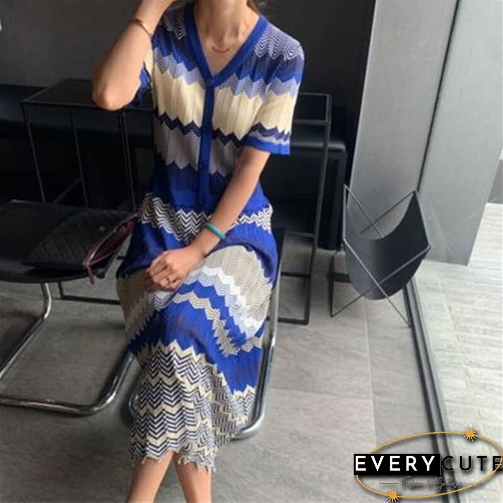 Ins Korean Style Ol Temperament Patchwork Summer Maxi Dress For Ladies Short Sleeve Vintage Chic Female Sundresses