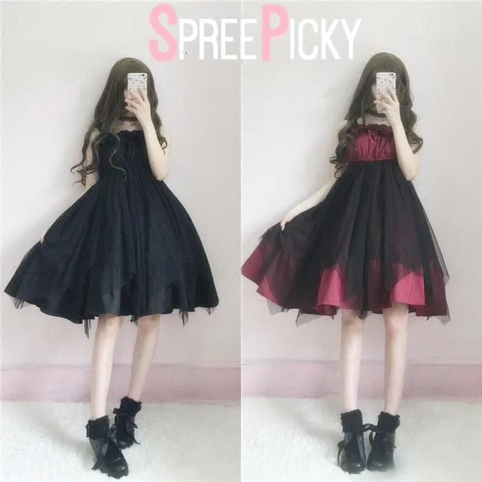 BlackRed Ragged Lolita Tulle Suspender Dress SP179611