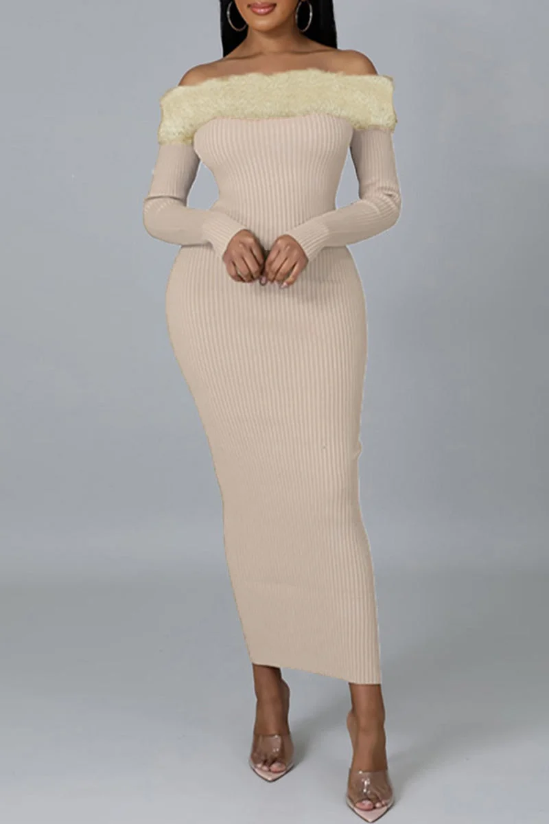 Fashion Sexy Solid Split Joint Off the Shoulder Long Dress