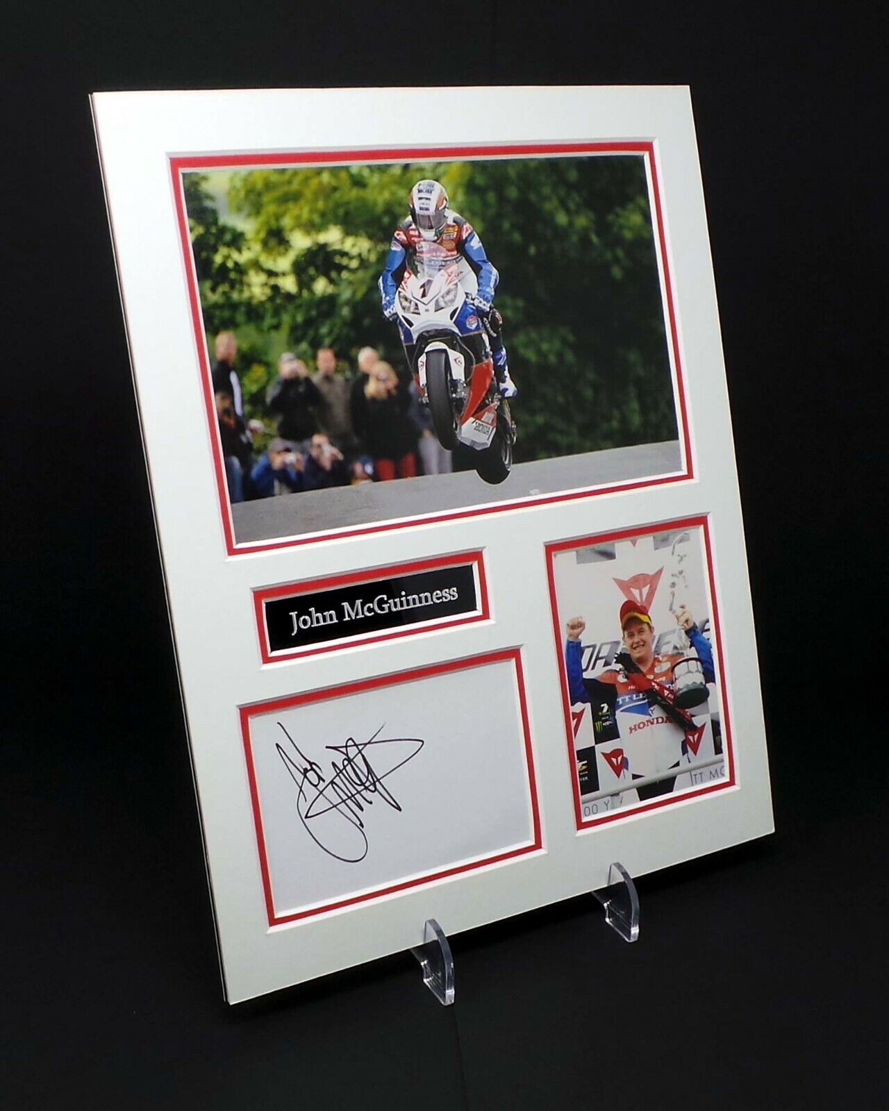 John McGUINNESS Signed Mounted Photo Poster painting Display 2 AFTAL Isle of Man TT Race Legend