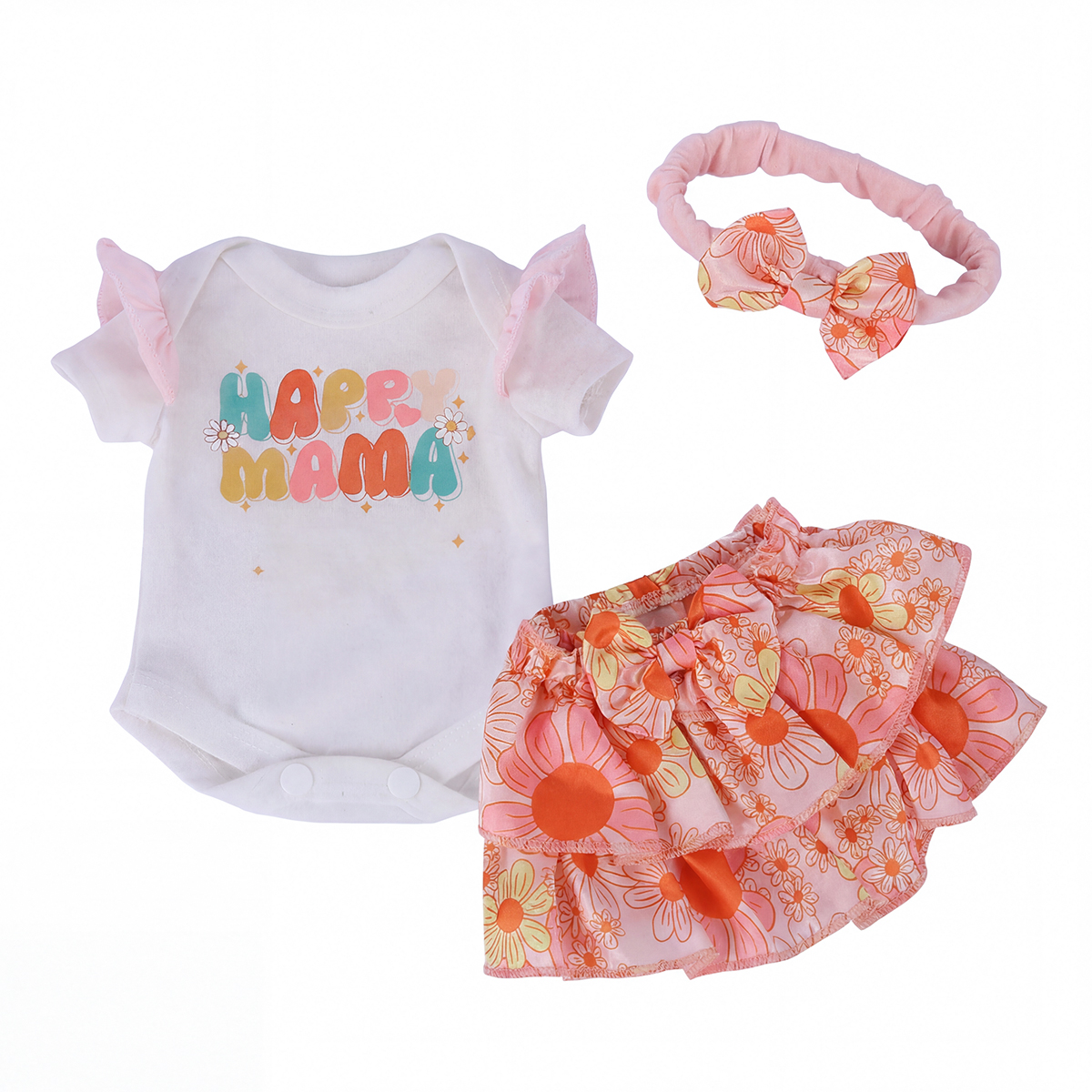For 16″ Apricot floral print Set Cute Spring Dress for Reborn Babies