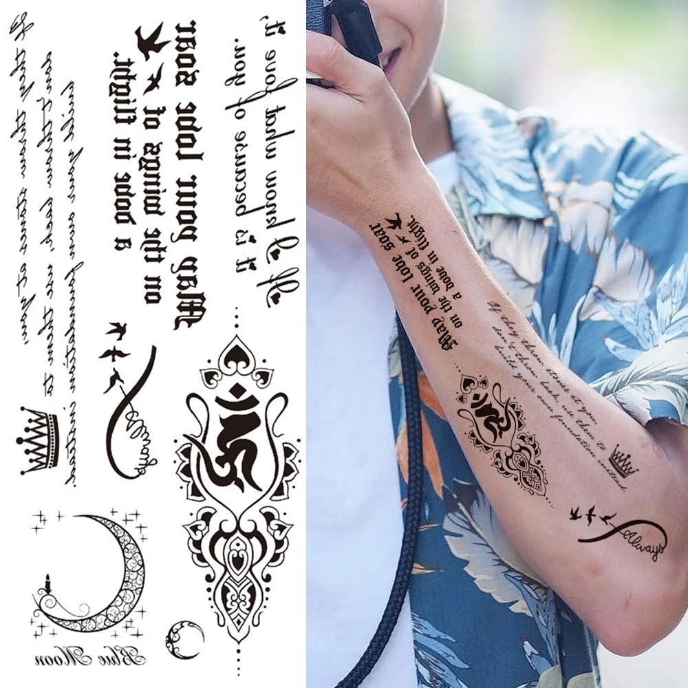 Minimalist Letter Temporary Tattoo For Children Women Small Word Tattoos Sticker Black Endless Heart Fake Tatoos Chains Clavicle