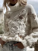 Women's Rose And Bee Knitted Warm Turtleneck Sweater