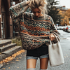 Women's Vintage Geometric Pattern Ethnic Style Print Round Neck Oversized Sweater by Inlyline