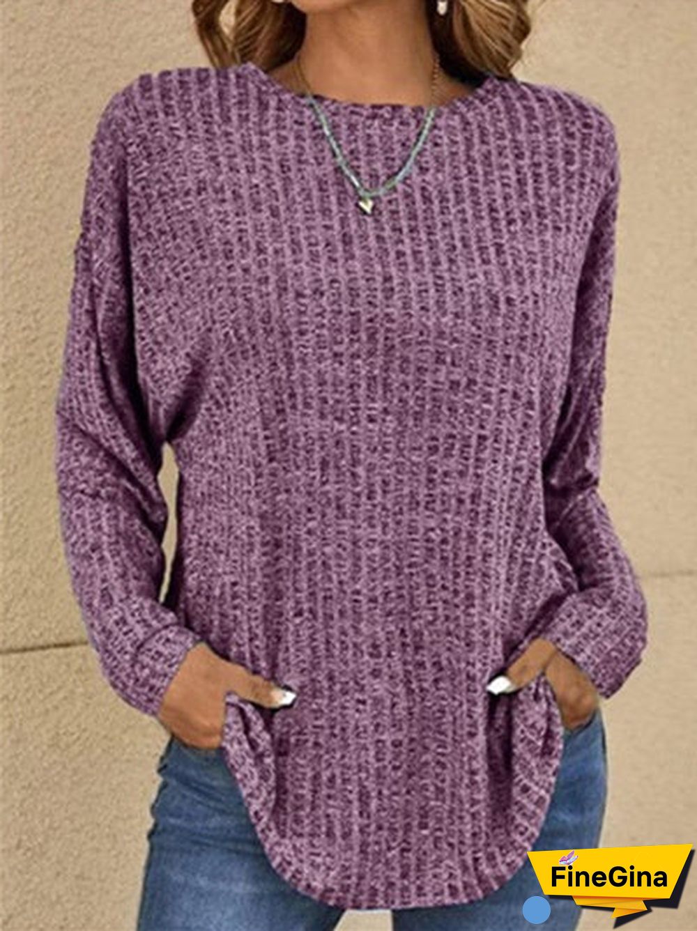 Women's Solid Color Scoop Neck Long Sleeve Top