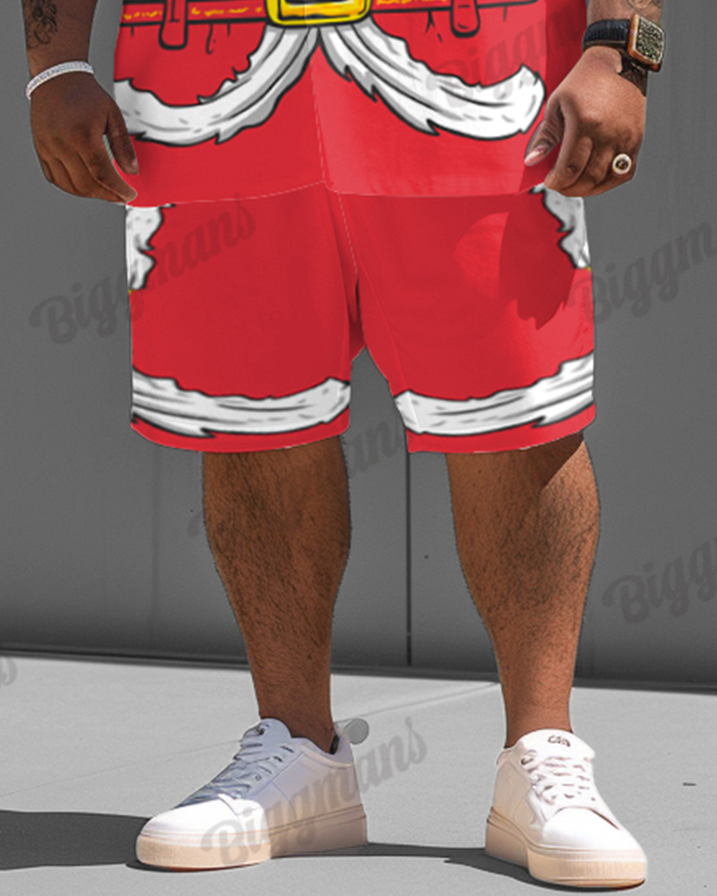 Big Guys Christmas Santa Claus Cosplay Shirt Shorts 2-Piece Set