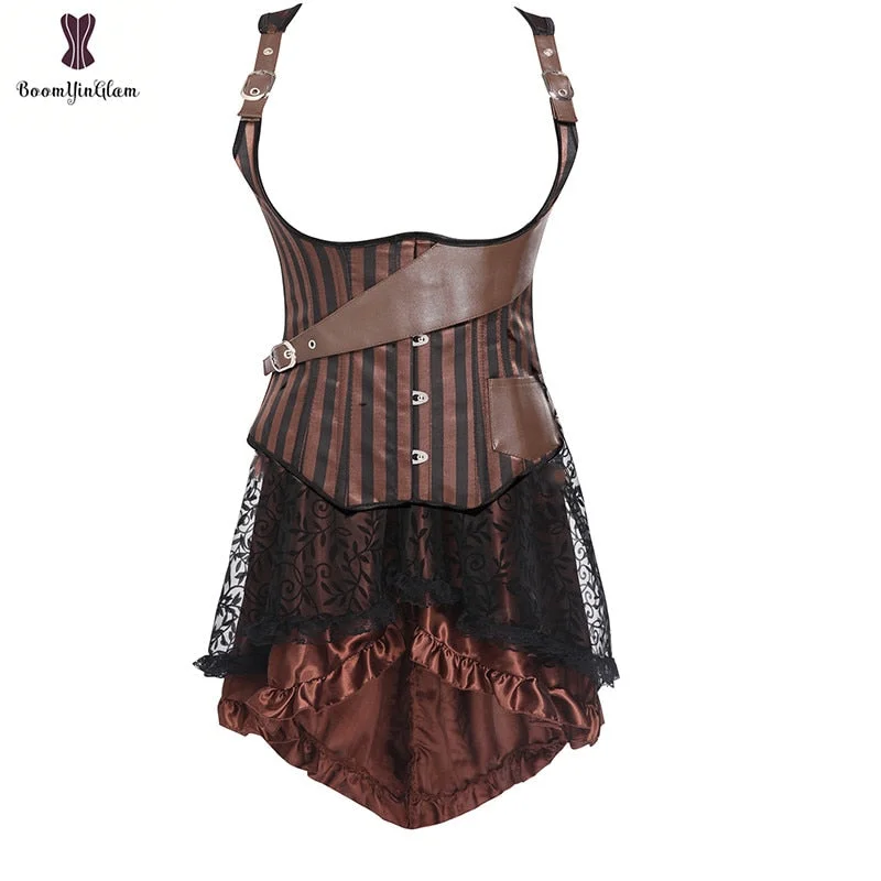 Plus Size Victorian Asymmetrical Ruffled Satin Lace Trim Gothic Skirts Women Corset Vintage Steampunk Skirt 937#