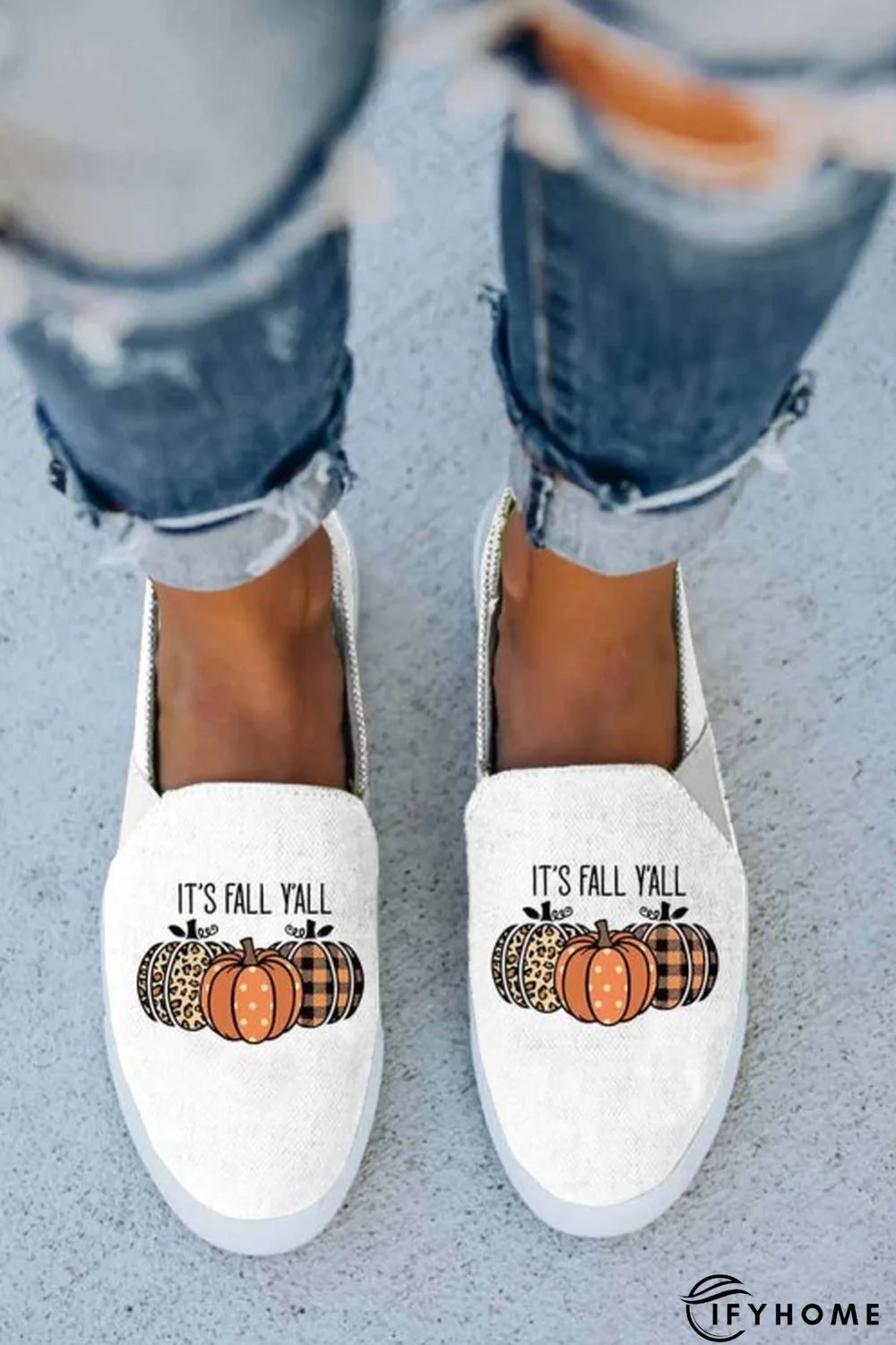White Halloween Letter Pumpkin Print Slip-on Sneakers | IFYHOME
