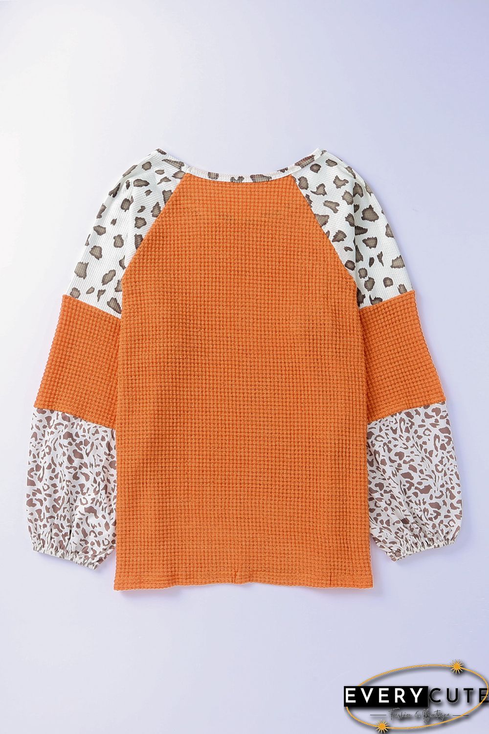 Orange Leopard Colorblock Waffle Knit Top