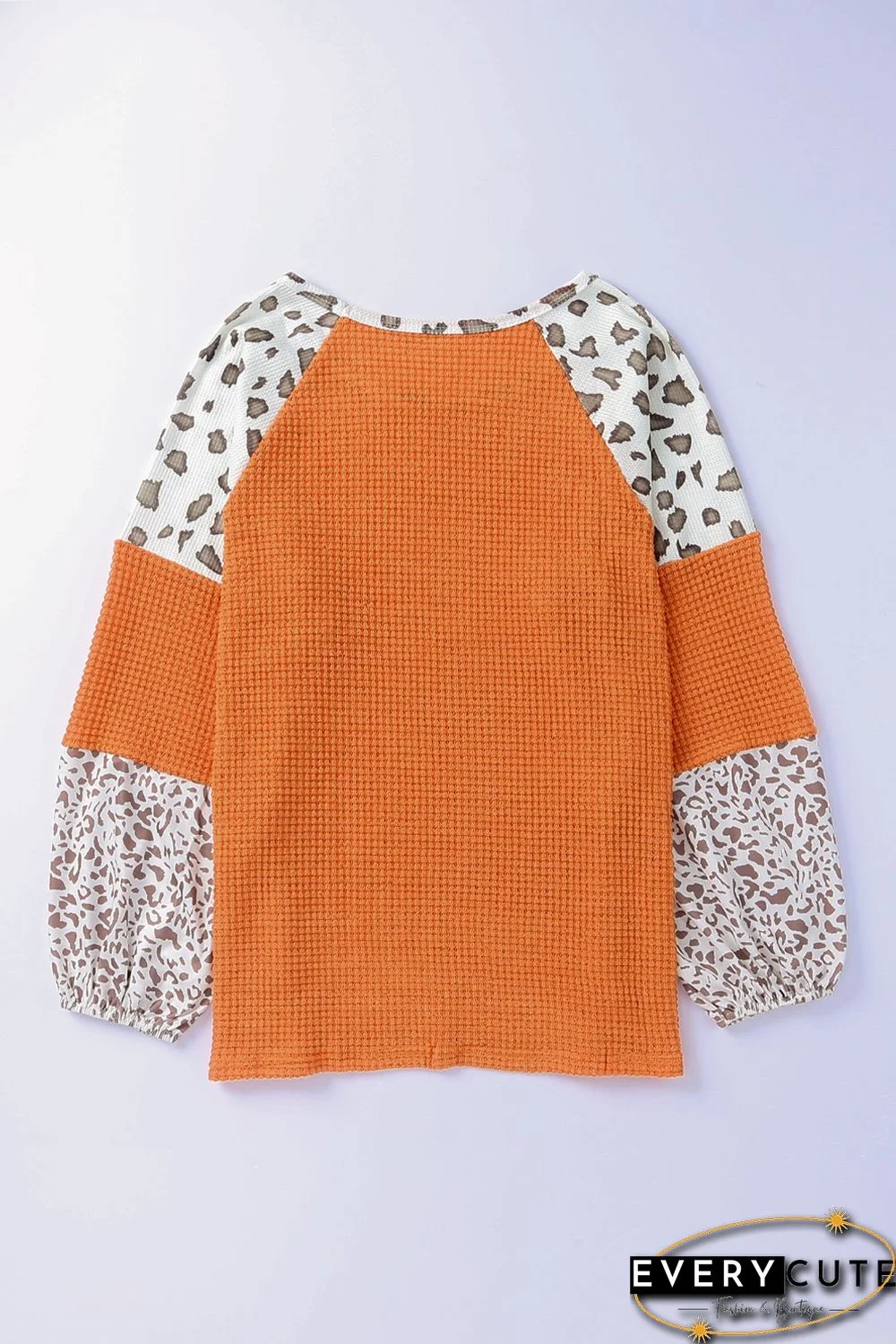Orange Leopard Colorblock Waffle Knit Top