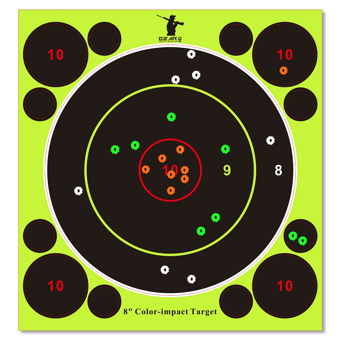 GearOZ Splatter Shooting Target, 10/30 PCS 8” Instant Reactive Target Sticker with Red Bullseye, Self Adhesive Paper Target for Shooting Range&Practice, Airsoft, Pellet Gun, Rifles, BB Gun