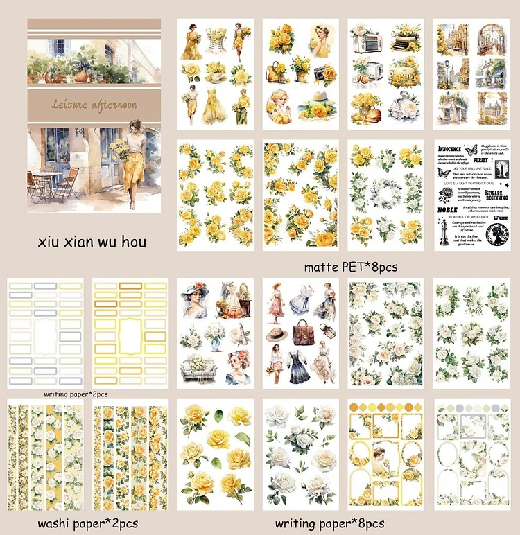 Journalsay 20 Sheets Vintage Character Flower Landscaping Die-cutting Sticker Book
