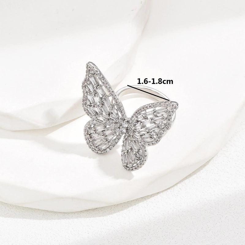 Luxurious Romantic Shiny Butterfly Copper Zircon Rings In Bulk