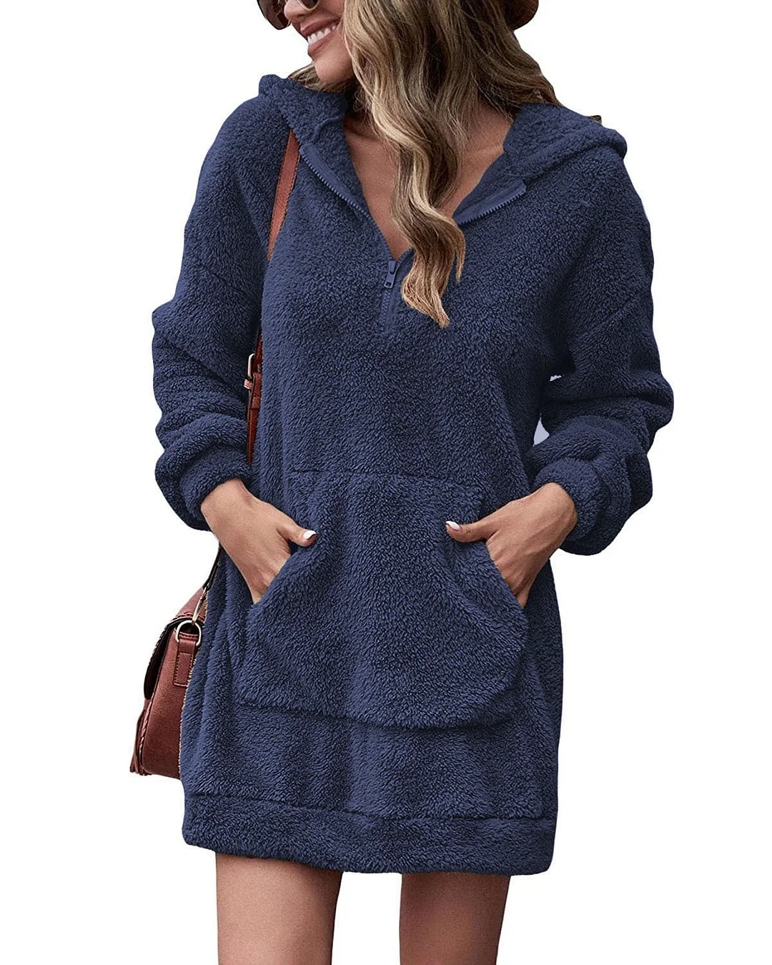 Women's Hoodies  Zipper Plush Sweater Long Top