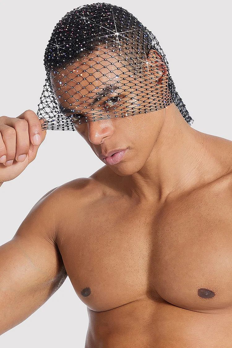 Men's Rhinestone Fishnet Festival Kerchief Hat