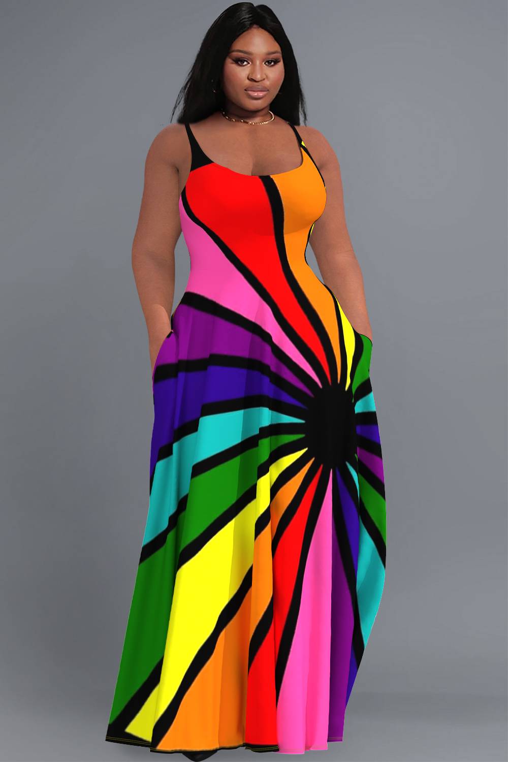 Plus Size Rainbow Ombre Print Cami Dress