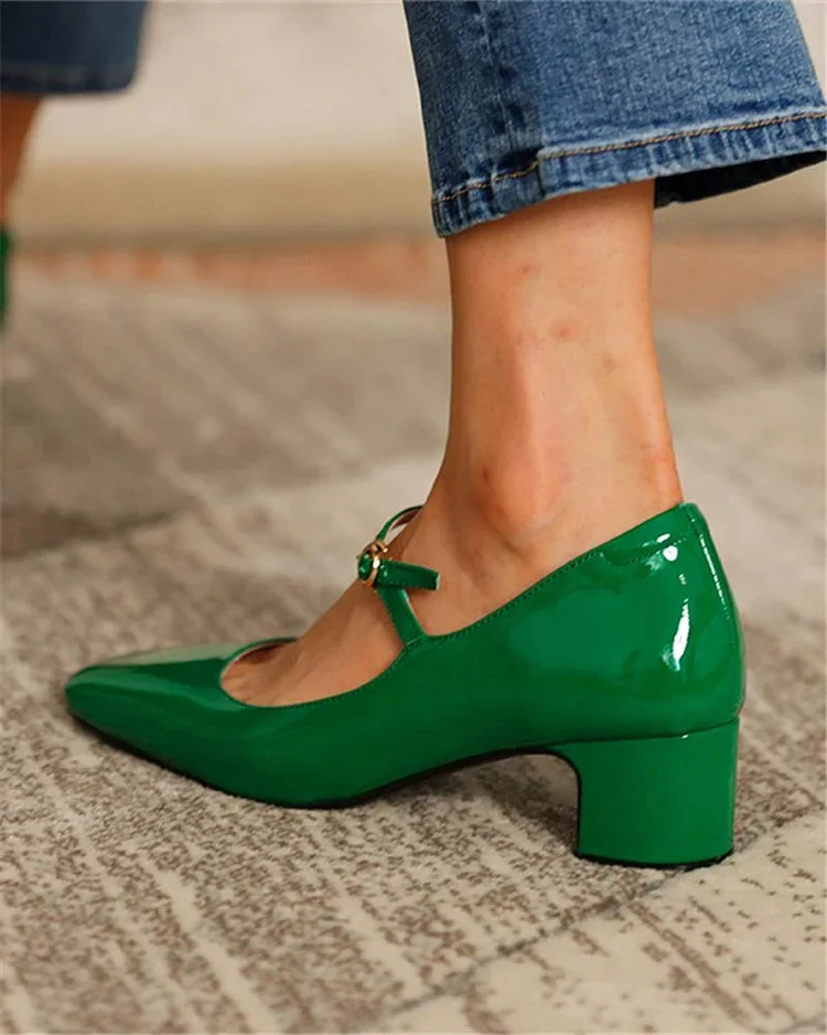 Square Toe Mary Jane Shoes Women's Vintage Chunky Heels