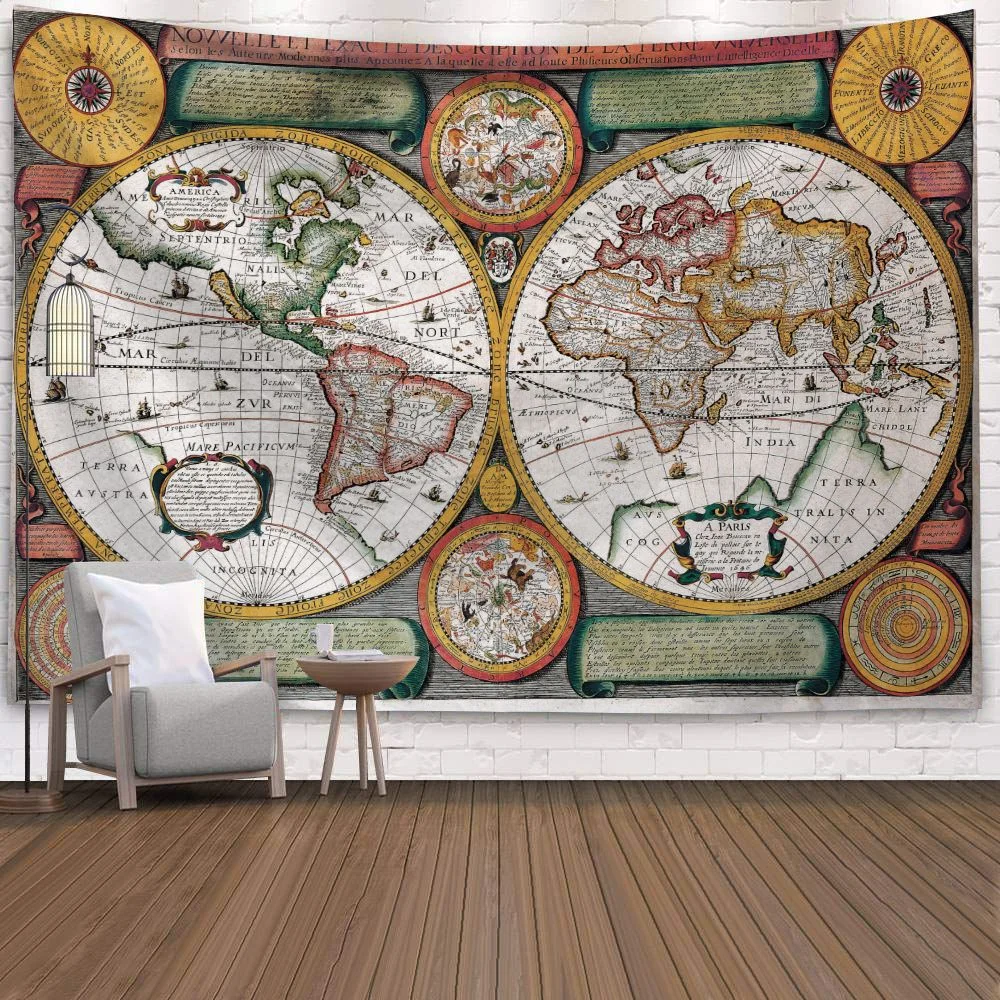 World Map 3D Print Polyester Geometric Wall Hanging Tapestry Decor Oil Painting Beach Towel Sleeping Pad Yoga Blanket Mat