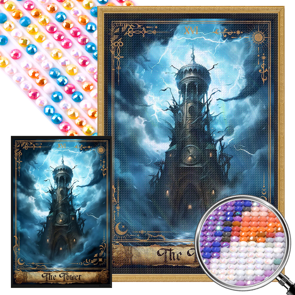 Tower Tarot 40*60cm(picture) full round drill diamond painting with 3 to 5 colors of AB drills