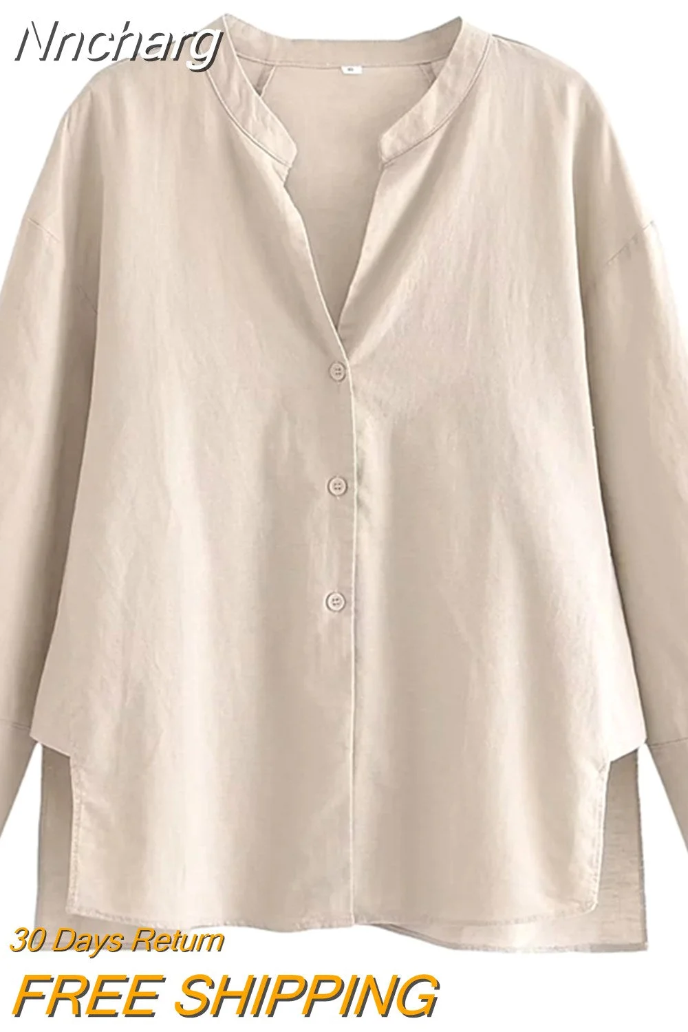 Nncharge TRAF Women Solid Side Split Linen Shirt Women Female Long Sleeve Kimono Smock Blouses Women Chic Tops
