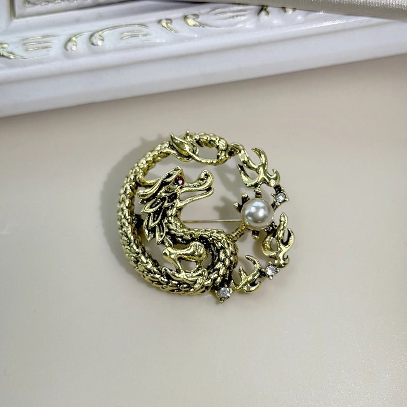 IG Style Ethnic Style Pin Dragon Zinc Alloy Plating Inlay Rhinestones Pearl Women’s Brooches