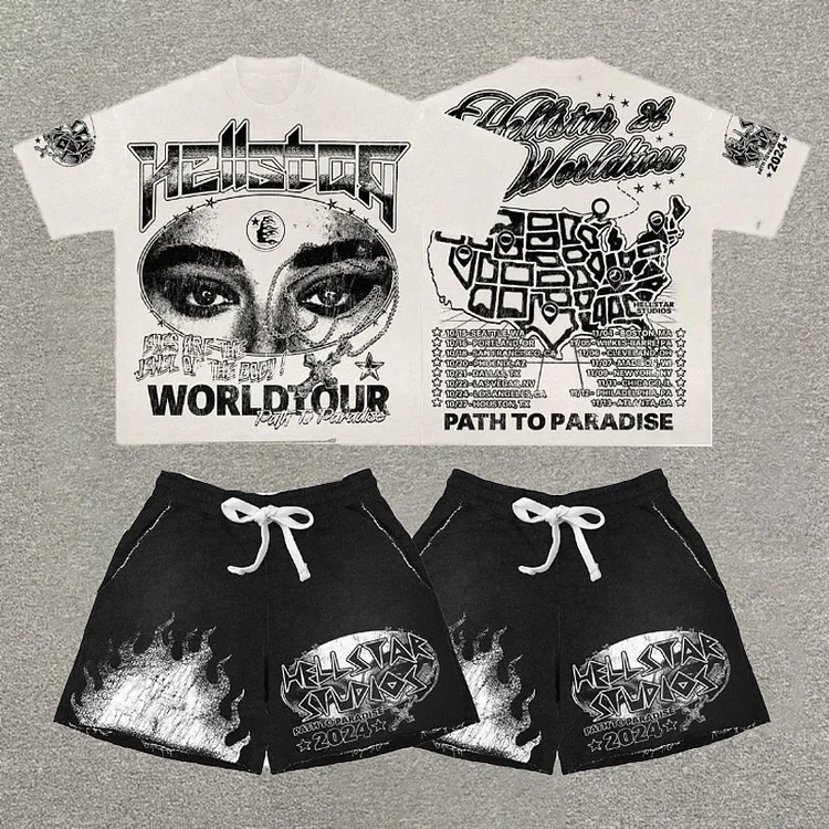 Vintage Hellstar Graphic T-Shirt And Shorts Set