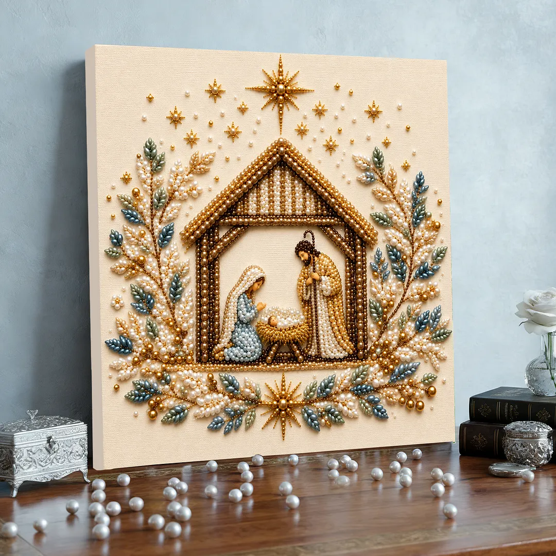 Framed Pearl Painting Kit Christmas Star Scene 7.87x7.87in