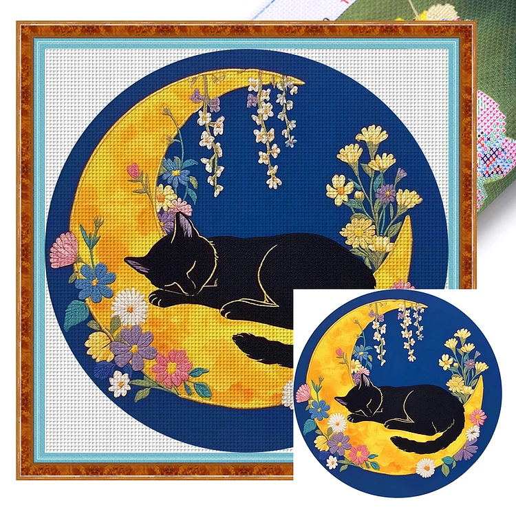 【Mona Lisa Brand-Cotton】Sleeping Cat 24*24cm 11CT Stamped Canvas Cross Stitch gbfke