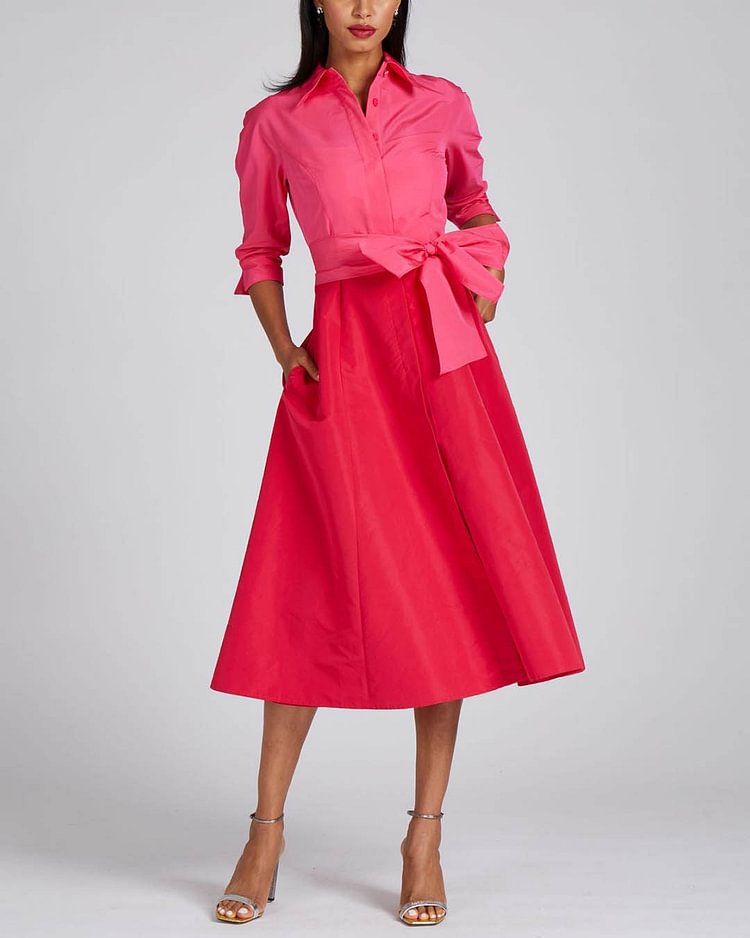 Elegant Contrast Tie Shirt Dress