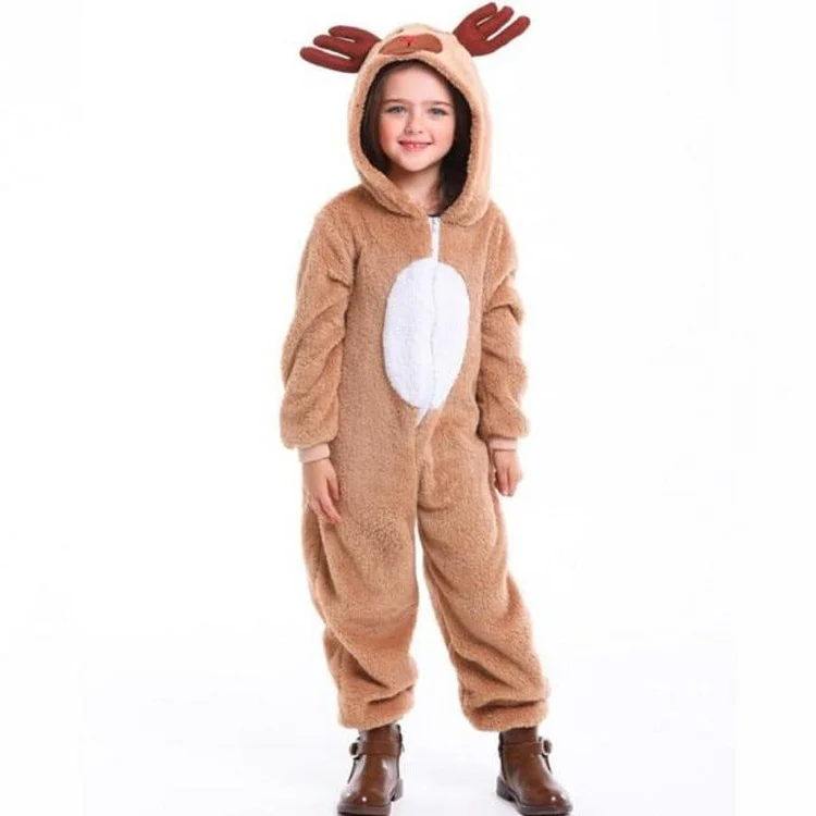 Reindeer Christmas Costume for Boys Girls Hooded Pajamas for Xmas-elleschic