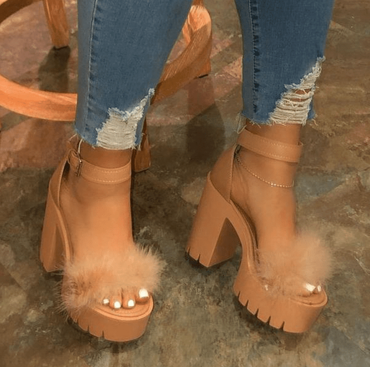 Lemonade PEPPER Fur Platform Chunky Heels
