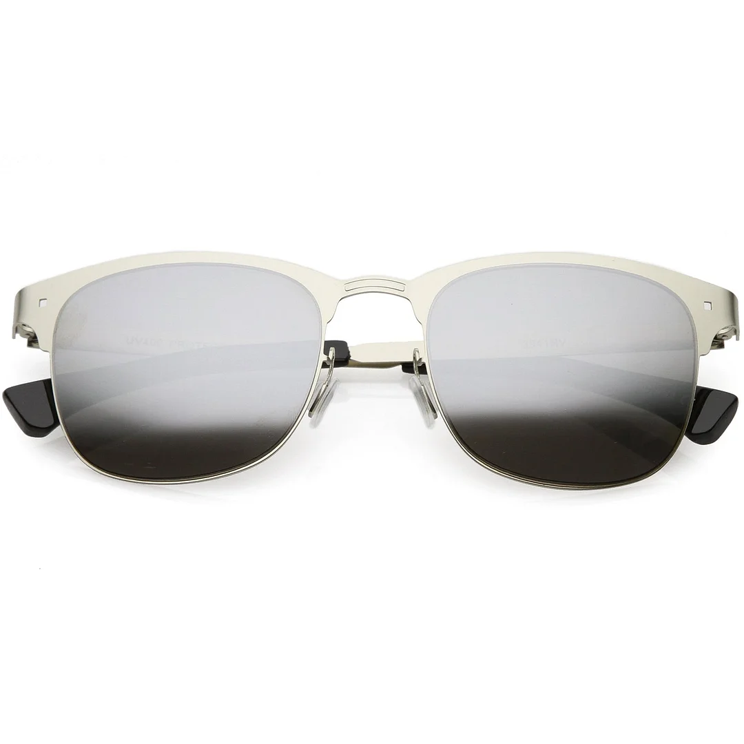 Sleek Metal Horn Rimmed glasses Semi Rimless Color Mirror Square Lens 48mm