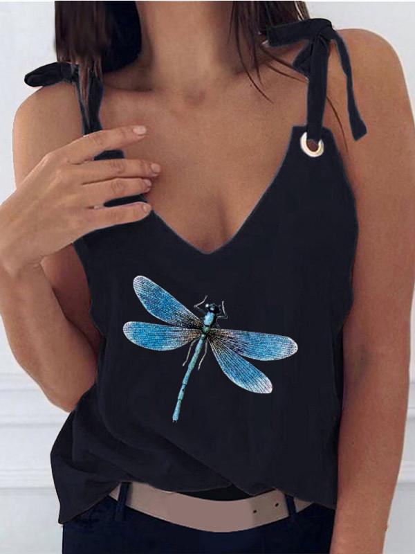 Women Sleeveless V-neck Printed Top