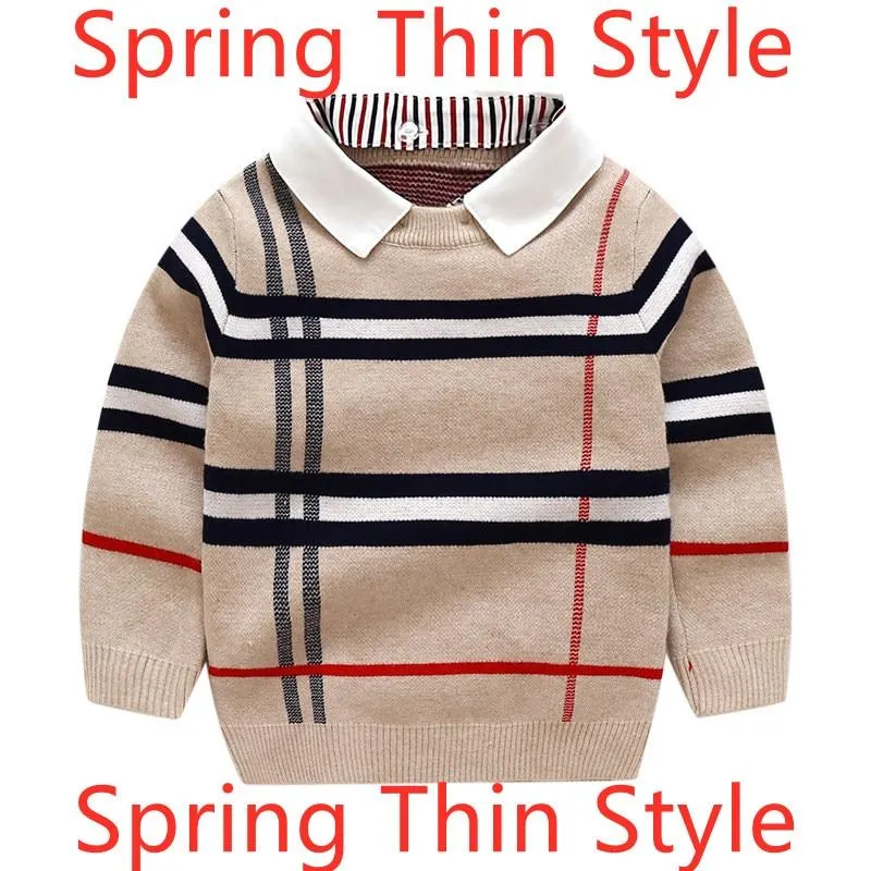 1-8T Toddler Kid Boy Clothes Autumn Winter Warm pullover Top Long Sleeve Plaid Sweater Girl Fashion Knitted Gentleman Knitwear