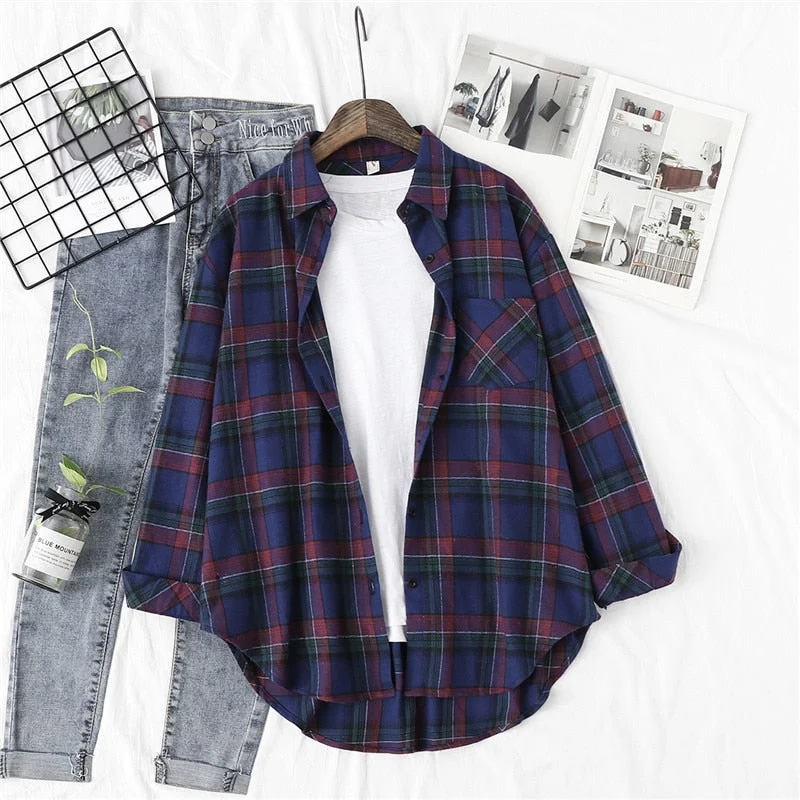 Women Blouses Shirts Womens Tops And Blouses 2020 Womenswear Long Sleeve Clothing Button Up Down Shirt Plaid Korean Female New
