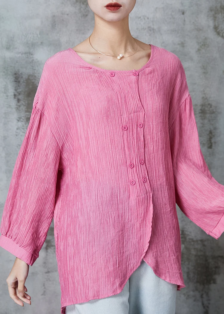 Vintage Pink Oversized Double Breast Cotton Top Summer